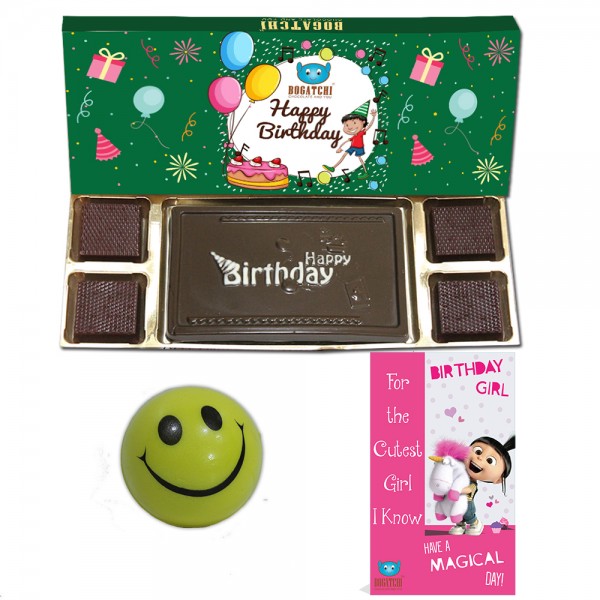 Bogatchi Happy Birthday Chocolate Bar 110gm, With Free Smiley and Greeting Card